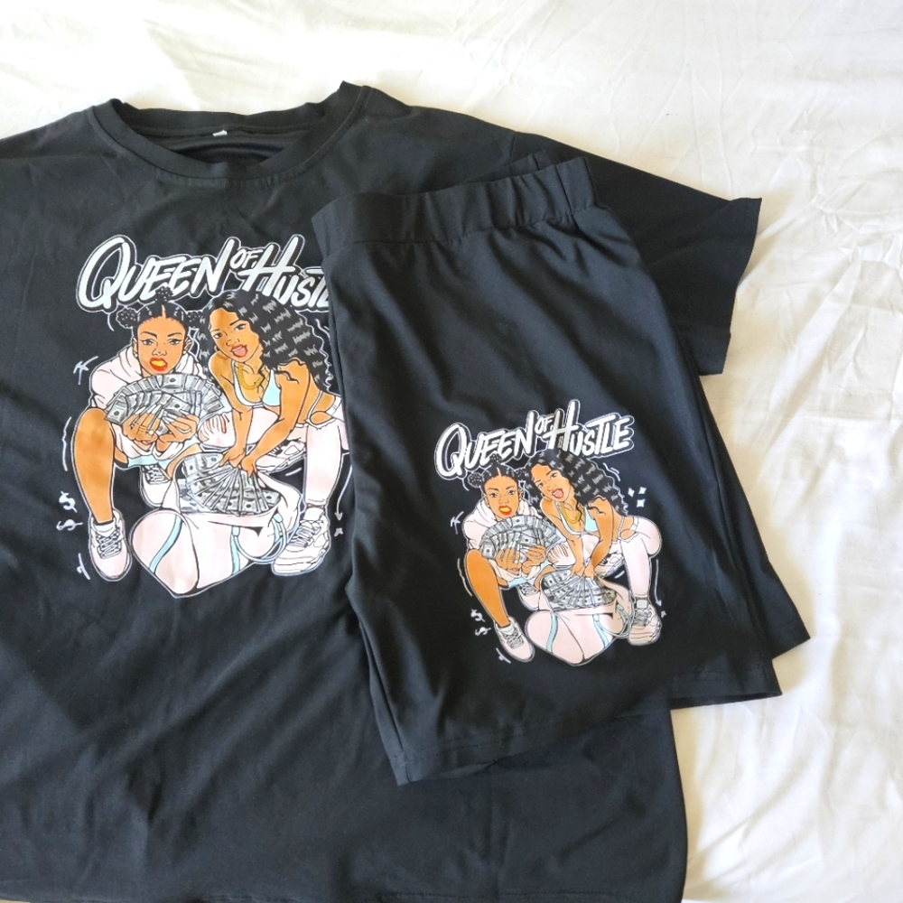 Black "Queen of Hustle" short set